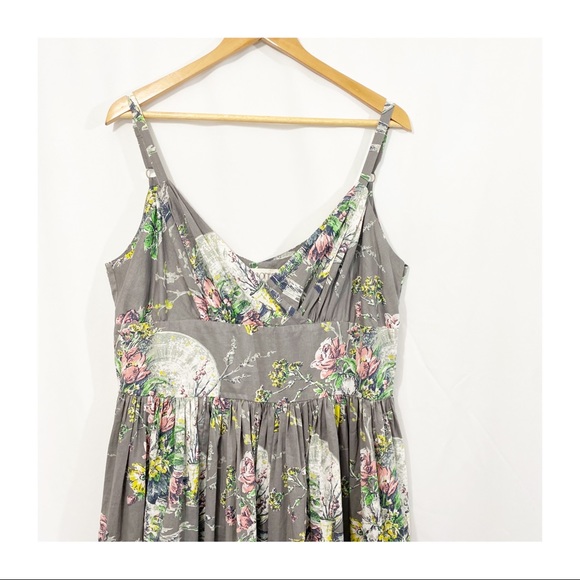 Anthropologie Lazy Bones Floral Garden Pleated Midi Cotton Dress - Picture 3 of 11